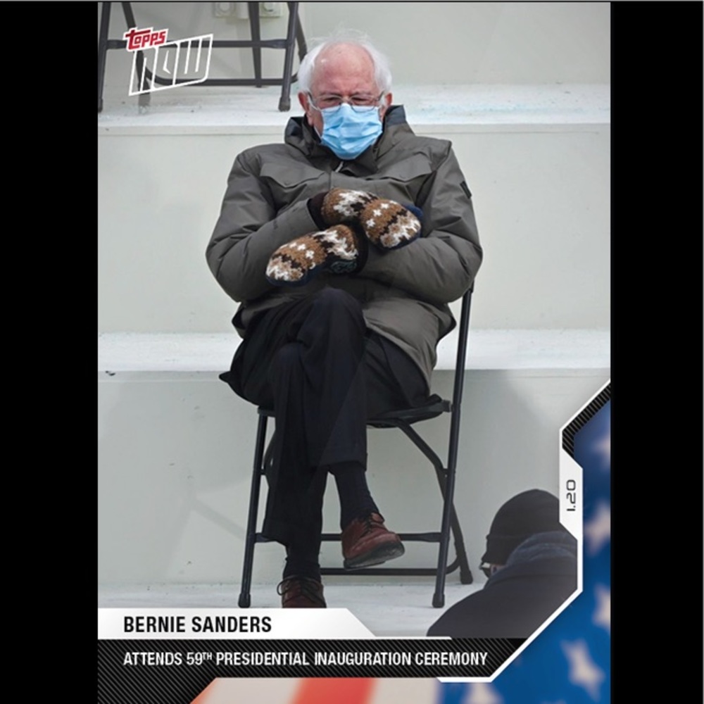 Bernie Sanders Mittens Topps Now Trading Card